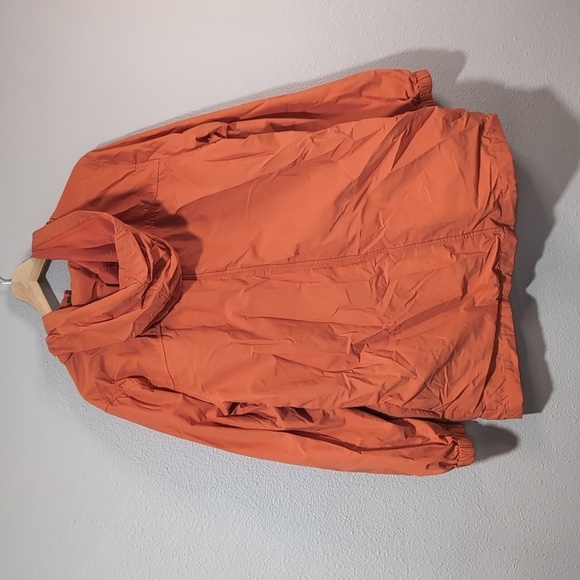 Womens Eileen Fisher Orange Spring lightweight windbreaker jacket with hood L - Picture 4 of 5